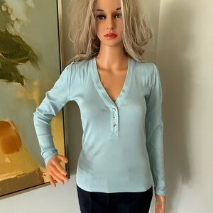 NWT Nordic Skyblue Weekend Collection Puff Sleeve Henley Top!